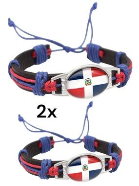 2x Dominican Flag Soul Bracelet Adjustable Cord Patriotic  for Men and Women
